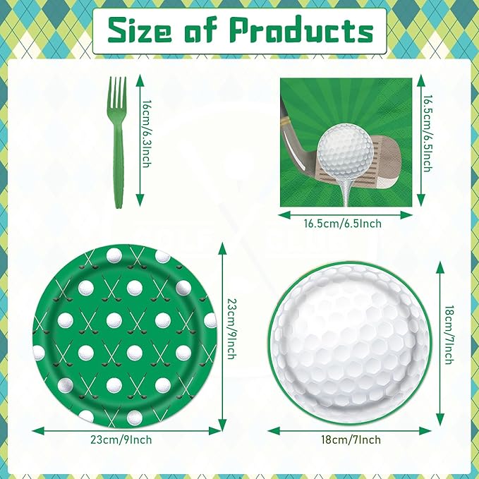 Rakuto Golf Party Plates Napkins Forks, 64PCS Golf Party Tableware Set Supplies for Men, Sport Theme Disposable Plates Decorations Supplies