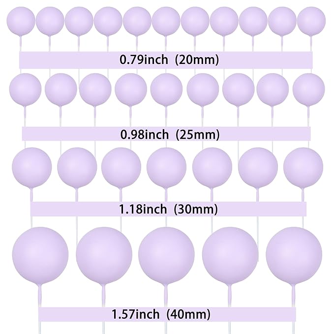 Gyufise 30Pcs Balls Cake Toppers Ball Cake Picks Foam Ball Shaped Cupcake Toppers Mini Balloons Baby Shower Cake Decorations for Wedding Enaggement Bridal Shower Birthday Party Supplies Light Purple
