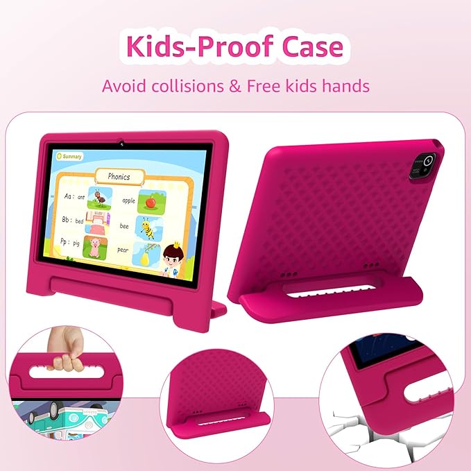 ApoloSign Kids Tablet, 10 Inch Tablet for Kids with Android 13, WiFi, BT5.0, Dual Camera, Pre-Installed Educational App, Parental Control, Shockproof Case for Boys Girls (Pink)