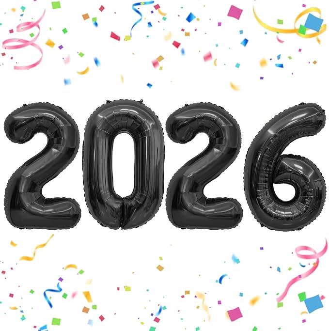 2026 Balloon Jumbo 2026 Black Number Foil Balloons Graduation Balloons Durable Reusable Easy to Inflate for New Year Graduation Birthday&Anniversary Parties