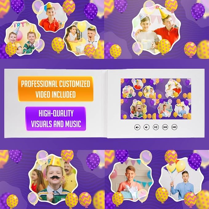 Personalized Slideshow Video Card for Boys – Birthday Gift with Uploaded Photos – Digital Greeting with Music – 7” Display, 8GB Memory, Fast USB Charging