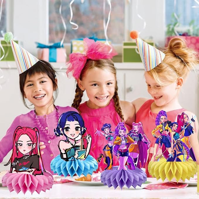 8Pcs Demon Movie Hunters Honeycomb Table Centerpiece,Demon Movie Hunters Birthday Party Supplies Table Decorations for Kids Party Decorations