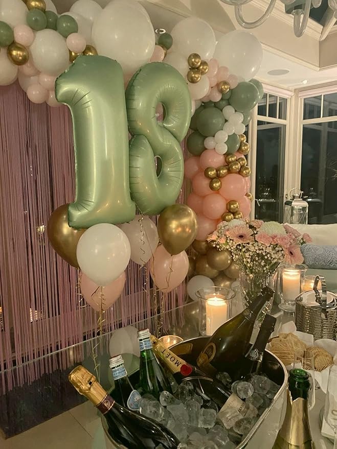 40 Inch Sage Green Large Number 4 Birthday Balloon, Giant Number Four 14 24 34 40 44 Balloons, Oliver Green Foil Mylar Big Balloons for Anniversary Graduation Supplies Decorations