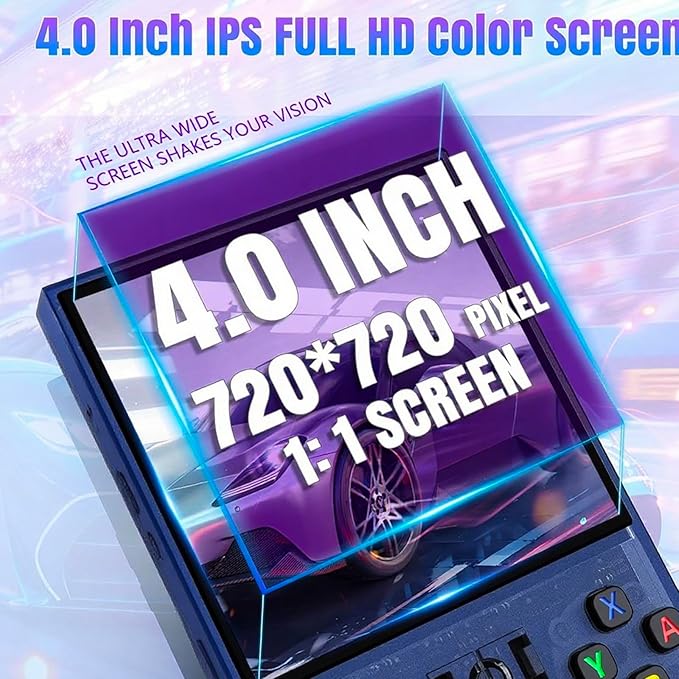 R36MAX Retro Handheld Game Console,Retro Gaming Console with 18000+ Games 128GB Card,4 Inch IPS Screen, Portable Video Gaming, Plug and Play Gameboy for Adults(Purple Blue)