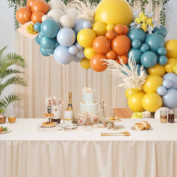 Retro Blue Mustard Yellow Balloon Arch Kit, Here Comes Balloon Garland with Slate Blue Yellow Retro Orange Birthday Party Balloon for Sunshine Baby Shower Birthday Bridal Wedding Party Decoration