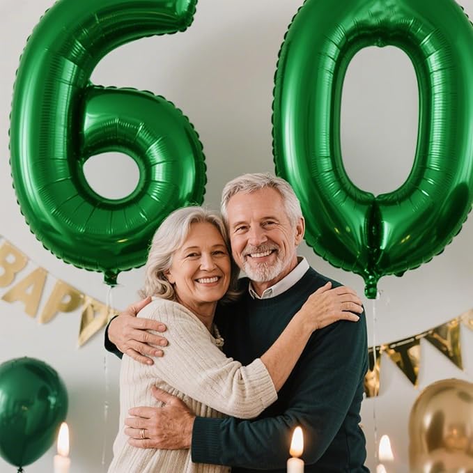 40 Inch Green Number 60 Digital Balloon,Jumbo Mylar Foil Helium Balloon for 60 Balloons for Birthday Party,Wedding Anniversary Party Decorations