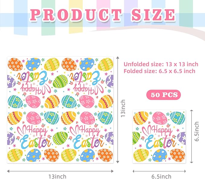 Easter Egg Design Paper Napkins - 50 Pcs Disposable Decorative Napkins for Easter Party Supplies, Spring Tableware