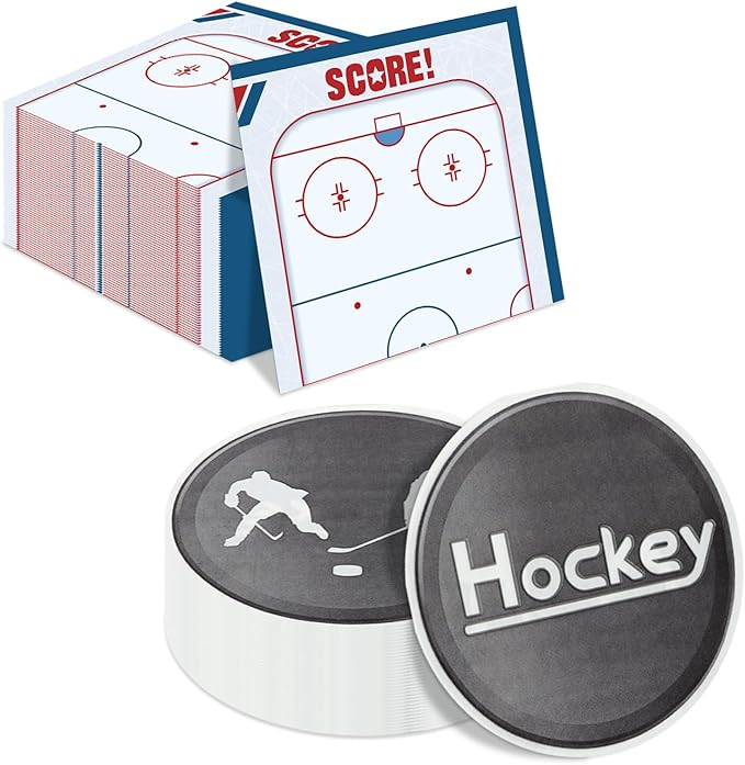 100Pcs Hockey Napkins - 13 x 13 Inches Ice Hockey Napkins, Hockey Party Favor Paper Napkins for Kids Fans Sports Hockey Party Decorations Hockey Party Supplies