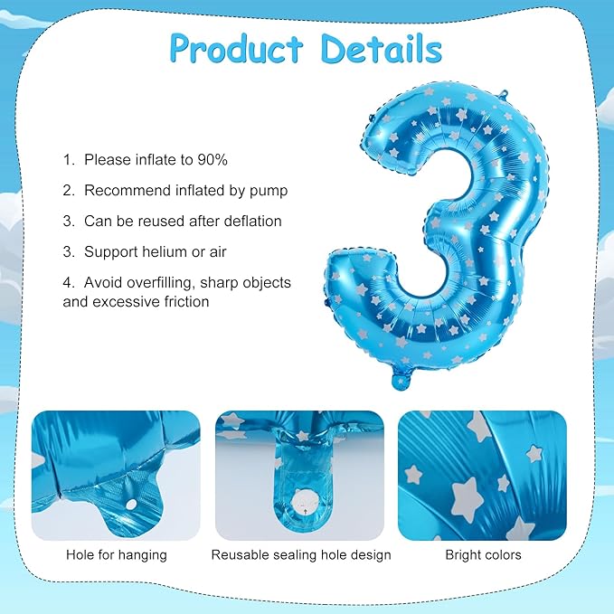 19Pcs Toy Themed Party Decorations Cartoon 3rd Birthday Decorations Blue Sky White Clouds Cowboy Hat Boots Rocket Balloons Toy Inspired Third Birthday Party Supplies