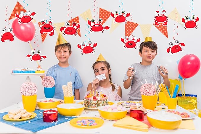 24 Pcs Crab Hanging Swirls Crab Party Decorations Crab Spirals Crab Ceiling Decorations Crab Party Supplies for Crab Birthday Party Ocean Decorations