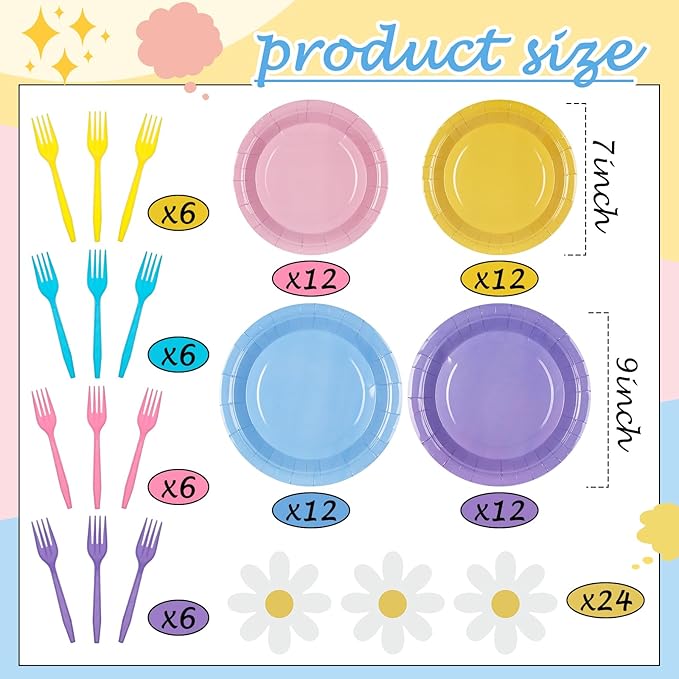 Zhehao Blue Dog Birthday Decoration Set Cartoon Animal Birthday Party Decoration Tableware Plates Daisy Napkins and Forks Blue Pink Cute Cartoon Theme Decorations, Party Decorations Supplies
