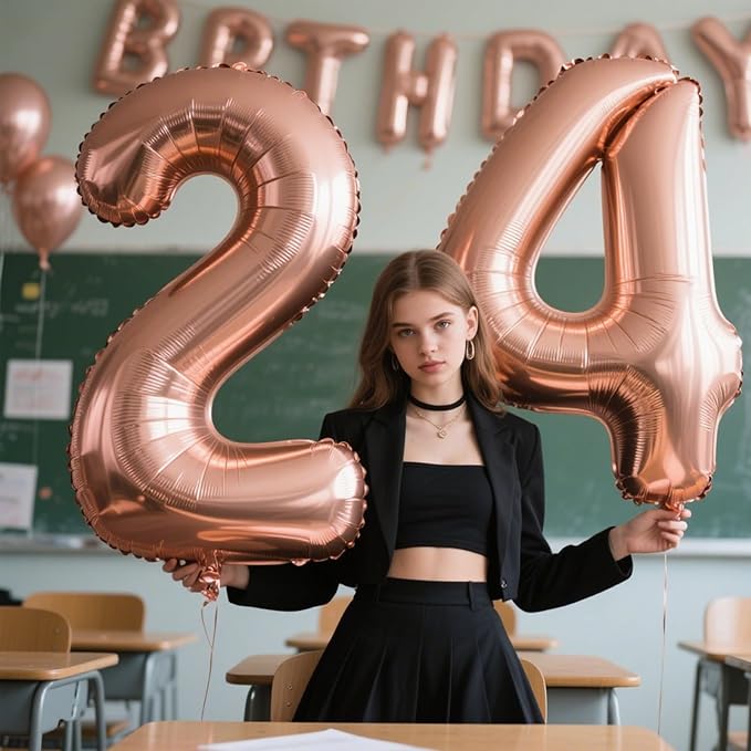 40 Inch Rose Gold Balloon Number 24 Balloon,Jumbo Mylar Foil Helium Balloon for 24 Digital Balloons for Birthday Party,Wedding Anniversary Party Decorations