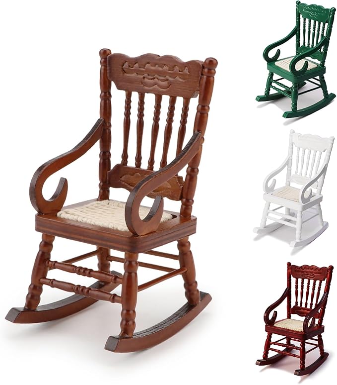 Dollhouse Chairs 2PCS Miniature Rocking Chair 1:12 Scale Wooden FurnitureAccessories Tiny Mini House Home Outdoor Decoration ModelLiving Room Scene Christmas Craft Displays (Brown)