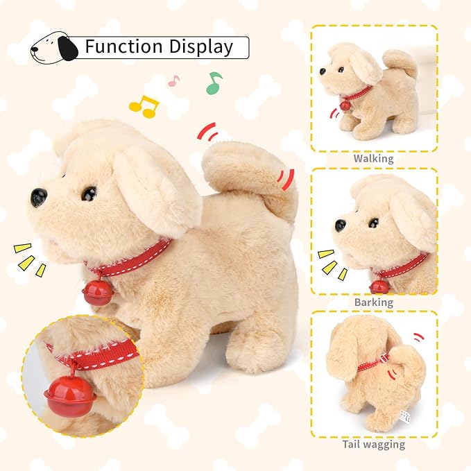 Electric Interactive Dog Plush Golden Retriever Toy Puppy Plush Pet Dog-Walking,Barking,Tail Wagging Interactive Companion Animal Toys School Prize Birthday for Kids Toddler Boys Girls