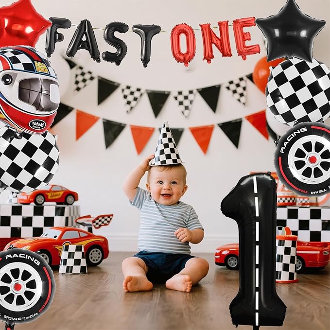 Fast One Race Car 1st Birthday Balloons Decoration Backdrop Racing Car 1st Birthday Decoration Boys Race Car Themed Bday Party Supplies