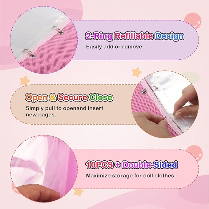 Doll Carrying Case Accessory Organizer Storage, Case to Hold Dolls and Clothes, Much Pocket for Doll’s Clothes, Accessories, Fits 6 Dolls & Accessories, Secure Straps Protect Dolls - Pink
