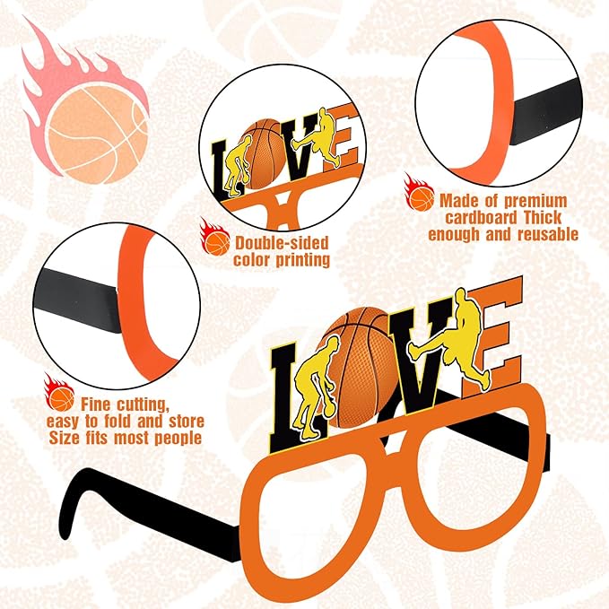 36 Pack Basketball Party Favors Basketball Paper Glasses Frames All Star Photo Booth Props Eyeglasses for Boys Kids Sports Theme Birthday Party Decorations Baby Shower Game Day Supplies
