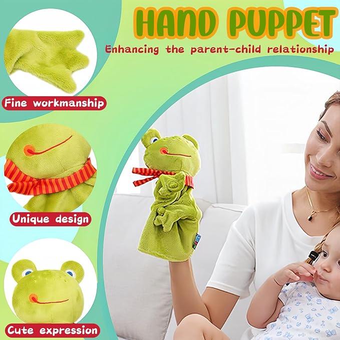 Frog Plush Hand Puppet Toys, Kawaii Animal Hand Puppets for Kids and Toddlers Ages 3-5 4-8, Funny Frog Plushies, Animal Themed Role Play, Birthday Gift, Prize Box Toys for Kids Classroom