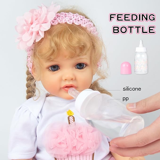 PEDOLLTREE Reborn Baby Dolls Clothes Girl Outfit Accessories Pink Tutu 7 Pcs Set for 17-22 Inch Reborn Doll Newborn Girl with Pink Dot Bassinet