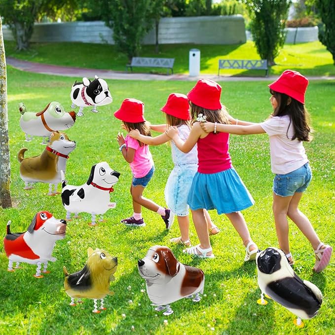Cartoon Pug Dog Balloon Realistic Air Walker Pet Animal Balloon, 4 Pack Toys Walk Pekinese Dog Balloons Walking Animal Puppy Party Supplies For Kids Boys Girls Birthday Decoration
