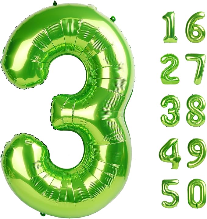 40 Inch Light Green Balloon Number 3 Balloon,Number Balloons Big Giant Jumbo Number 3 Foil Mylar Balloons for 13th Birthday Party Anniversary Events,Wedding Anniversary Party Decorations