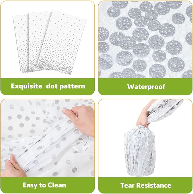 VitalCozy Round Dot Tablecloth 84 Inch Plastic Table Cover Polka Dot Confetti Tablecloths for Easter 2026 Graduation Prom Wedding Birthday Spring Party Supplies(White and Silver,3 Pcs)