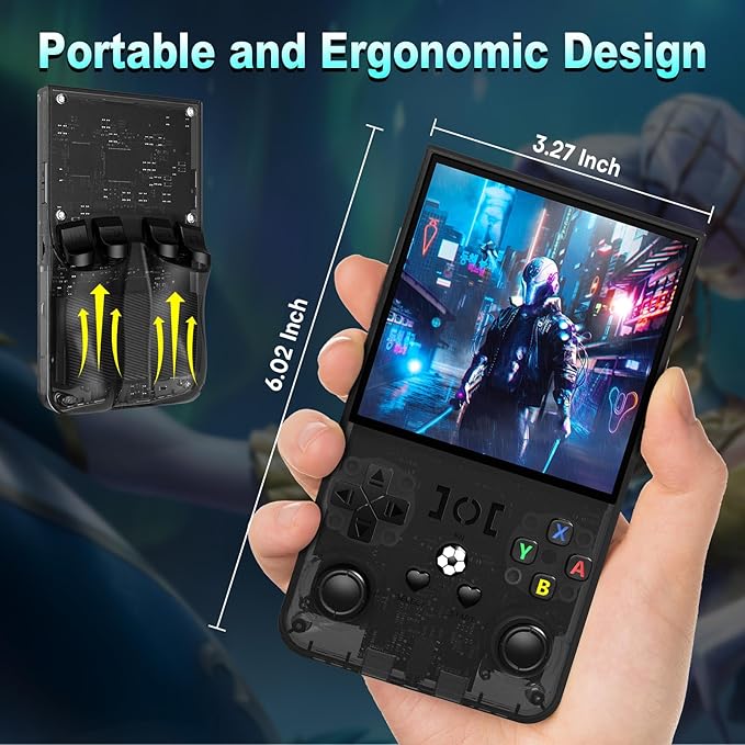 R36MAX Handheld Game Console,4.0 Inch IPS Screen Linux System with 64GB TF Card,Retro Gaming Console,Retro Game Console for Adults,4000mAh Battery (Black)
