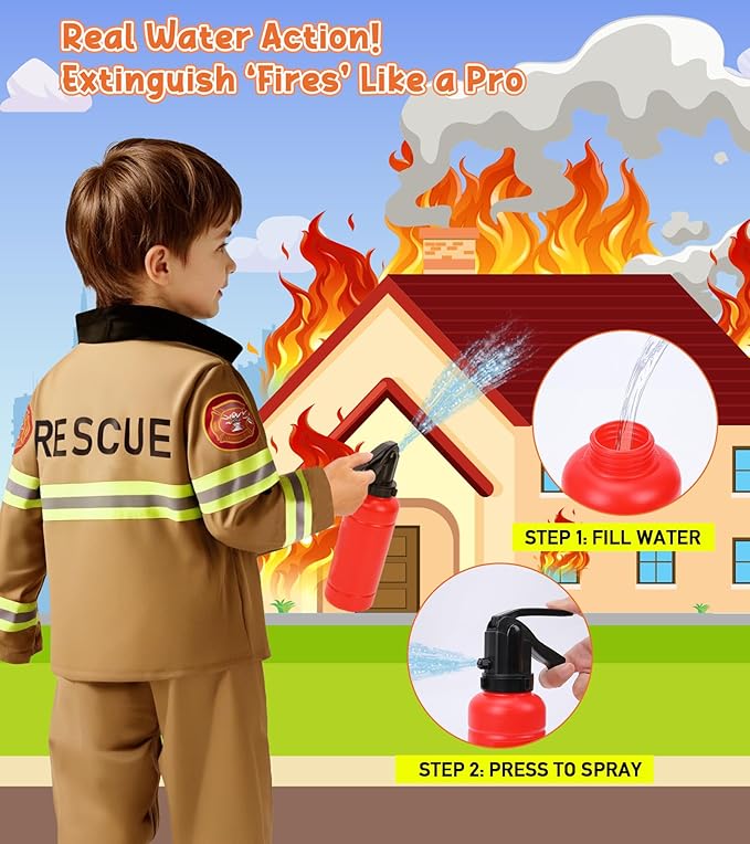 LOYO Firefighter Costume for Kids - Fireman Halloween Costumes for Toddler Boy, Halloween Dress Up for Kids 3-12 Pretend Play