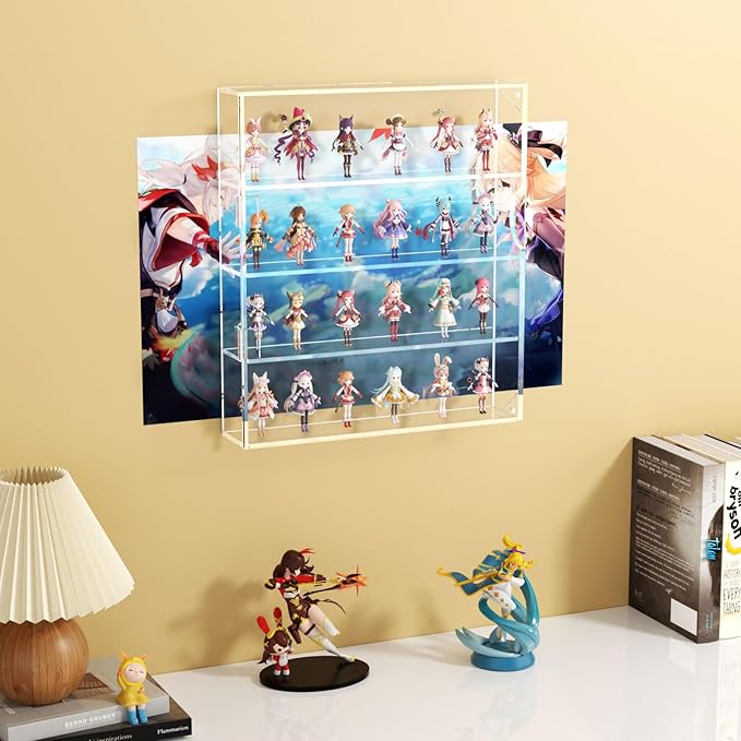 NIUBEE Acrylic Display Case for Figures: Dustproof Clear Mini Funko Case, Wall Mounted or Desktop Action Figure Display Case for Collectibles