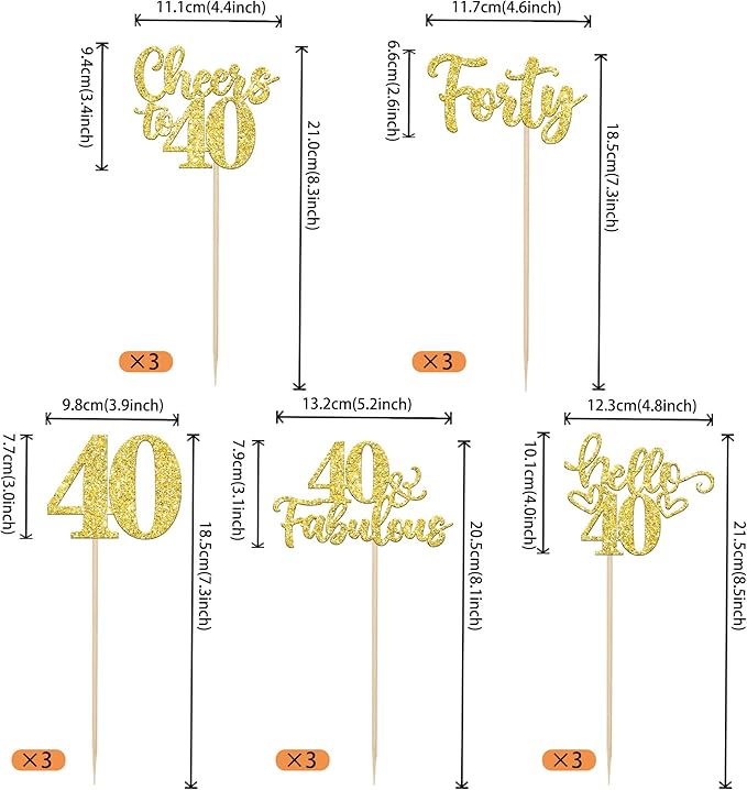 15PCS Happy 40th Birthday Centerpiece Sticks Hello 40 Fabulous Table Flower Centerpieces Sticks Forty Cheers to 40 Years Floral Decoration for Happy 40th Birthday Party Centerpieces Sticks Gold