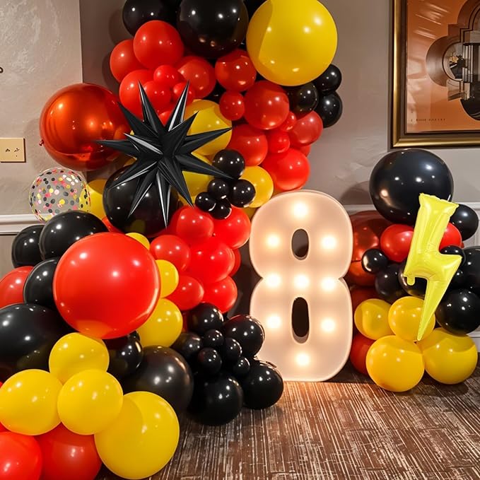 Red Black Yellow Balloons, Black and Yellow Balloons with Star and Foil Balloon for Boys Birthday Lightning Party Baby Shower Graduation Supplies Decorations