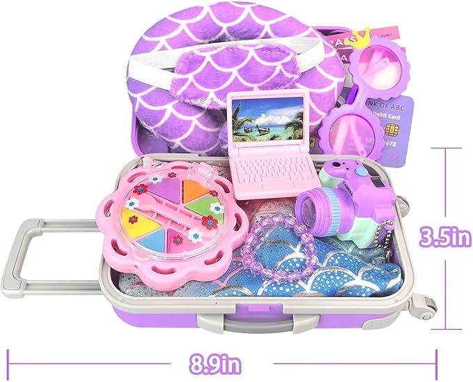 18 inch Girl Doll Accessories Case Luggage Travel Play Set with Clothes Camera Travel Pillow Bag Dress Glasses Stuff Fit 18 inch Doll Christmas Birthday Gift