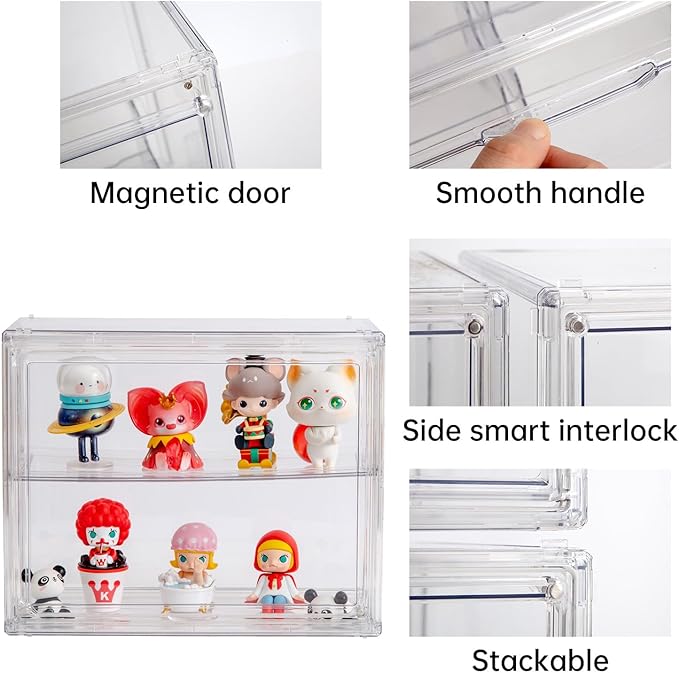 2 Tiers Clear Display Case for Figures, Acrylic Storage Organizers Box with Magnetic Door, Wall-Mounted Dustproof Showcase for Collectibles Action Figure