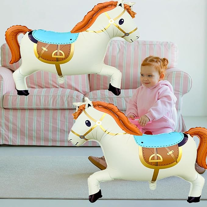 3D Giant Beige Horse Balloons,Nude Galloping Horse Shaped Aluminum Foil Animal Balloons for Horse Themed Party Western Cowboy Birthday Baby Shower Decorations 28 * 22"（Cream White 2Pcs）