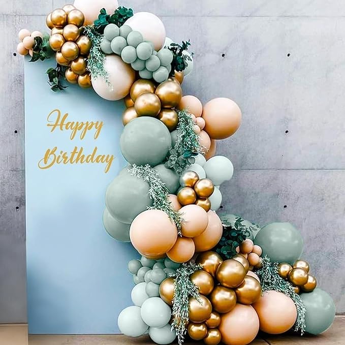 Dusty Blue Green Balloons,12 Inchs Sage Green Blue Sand White Gold Confetti Latex Balloons for Eucalyptus Birthday Boho Bridal Shower Wedding Decorations