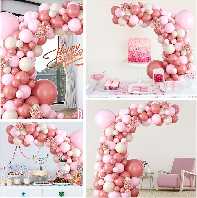 Pink Apricot Balloon Garland Arch Kit,Retro Pink Macaron Pink Apricot Latex Balloons for Baby Shower Wedding Birthday Graduation Anniversary Bachelorette Party Background Decoration