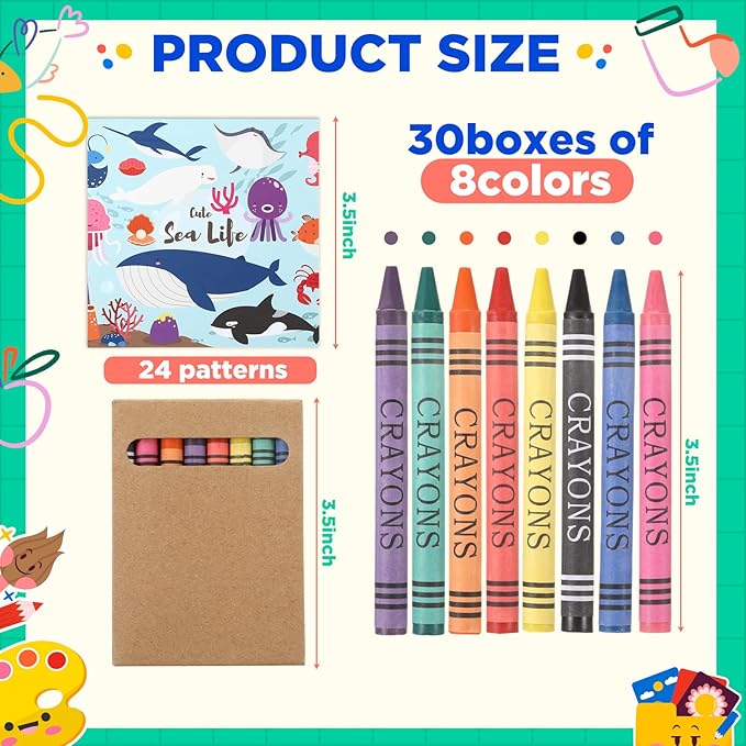 270 Pcs Under the Sea Mini Coloring Books Bulk with 30 Pcs 8 Colors Crayons Ocean Animals Coloring Book DIY Art Drawing Book Set for Kids Activities Party Favors DIY Craft