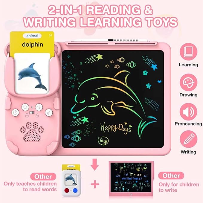 Audible Learning Cards - Child Language Builder, plasticse Reading Assistant, Sound Picture Cards, Handheld Study Aid | Phonics Teaching Machine Engaging Skill Development Activities with plasticse