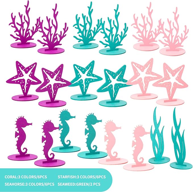 SUNBEAUTY 20Pcs Mermaid Party Decoration DIY Felt Under The Sea Table Centerpiece Ocean Theme Seahorse Starfish Seaweed Birthday Baby Shower Little Mermaid Girl Birthday Party Supplies