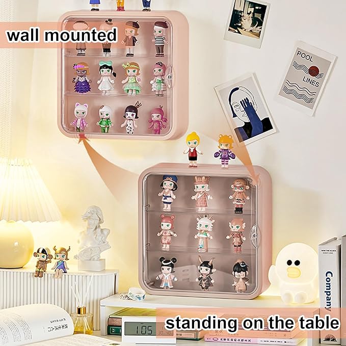 Miniature Display Case for Collectibles Figures, Clear Display Box with Shelves, Wall Mounted or Desktop Plastic Organizer Acrylic Display Storage Case for Rock Stone Mini Figure, 12 Inch