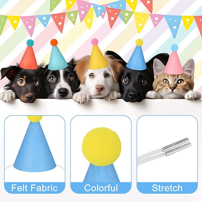 24 Pcs Mini Party Hat for Stuffed Animals Birthday Hat Decor for Doll Pets Dog Cat Rabbit Puppies Costume