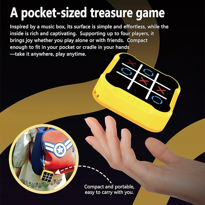 Tic Tac Toe Bolt Game, 3-in-1 Handheld Puzzle Console for Memory & Education, Portable Travel Board Games for Kids Adults, All Ages Birthday Gift (Orange)