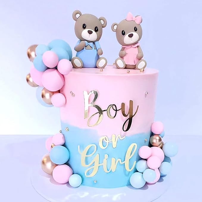 Bear Cake Toppers Gender Reveal Balls Cake Decorations for Boy Girl Gender Reveal Baby Shower Party Supplies