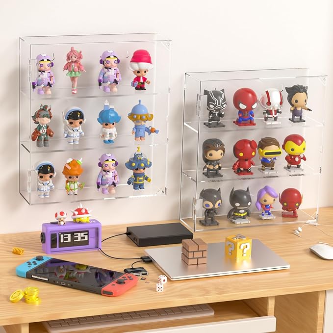 Acrylic Display Case - 3 Layer Clear Display Case for Funko Pop Action Figures - Wall Mounted or Desktop Dustproof Display Cabinet Shelf for Collectibles Mini Toys