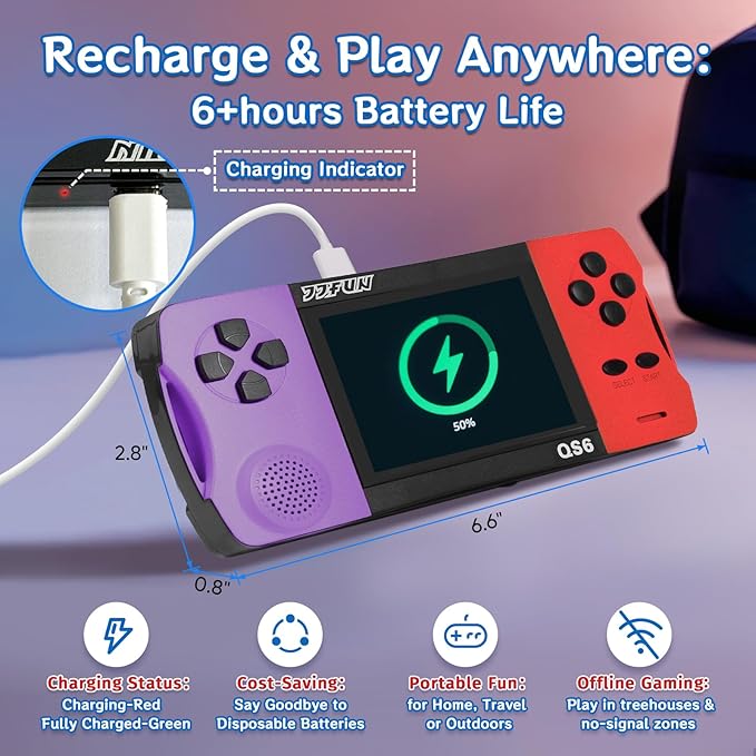 16 Bit Handheld Games for Kids with 3.5" IPS Large Screen Built-in 216 Retro Video Games Portable Gaming Player with Rechargeable Battery Mini Arcade Electronic Toy Gifts for Boys Girls (Purple+Red)