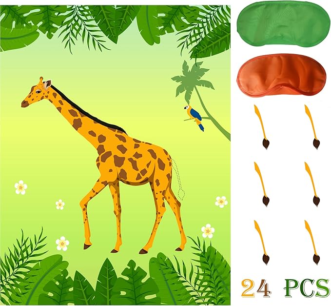 Jungle Birthday Party Supplies,Pin The Tail on The Giraffe,Safari Theme Zoo Birthday Party Favor,Decoration