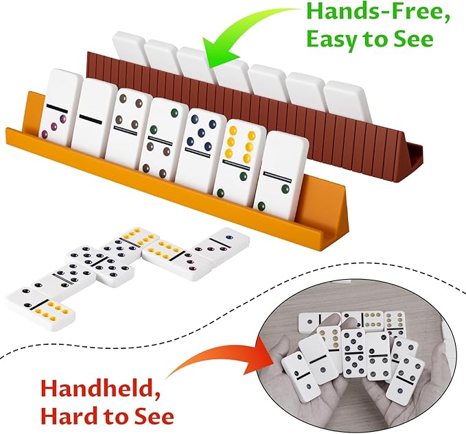 Silicone Domino Racks Set of 8, 10"x1.18"x1.18" Dominoes Holders/Trays 3 Tilt Options for Mexican Train Chickenfoot & Other Domino Games, Double 6 Accessories, 4 Colors (Dominoes NOT Included)