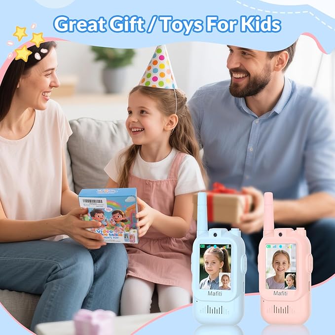 Mafiti Video Walkie Talkies for Kids 2 Pack Rechargeable Birthday Gift Toddler Toys for 3 4 5 6 7 8 Year Old Boys Girls 1000 Feets Long Range Indoor Outdoor Play(Blue+Pink)