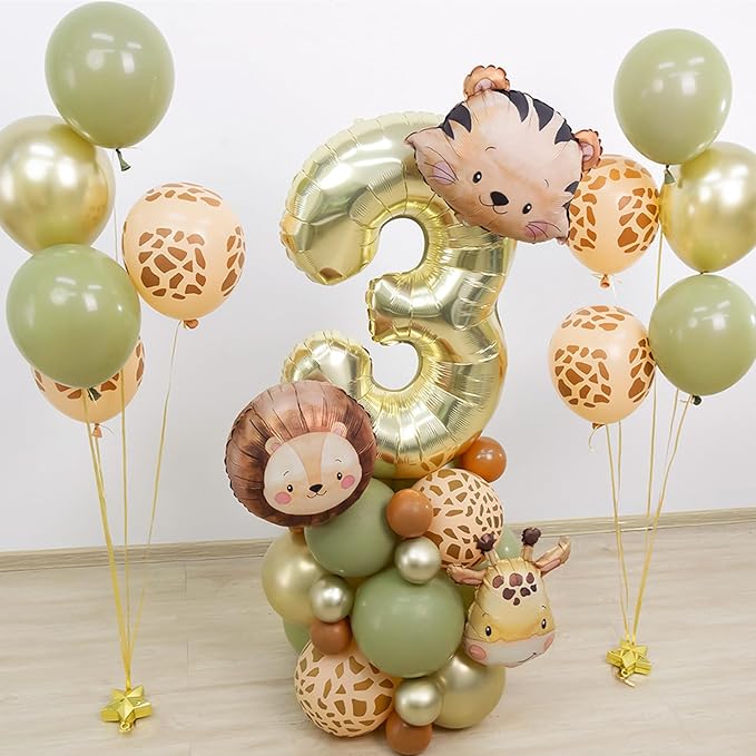 Jungle Safari Birthday Balloons, Animal Balloons Décor Happy Birthday Party Decoration for Wedding Birthday Party (Number 2)