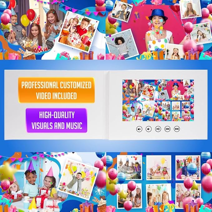 Personalized Birthday Video Card – Upload Photos for Kids Slideshow – Unique Gift for Boys & Girls – 7” Digital Display, 8GB, USB Charger, Ready-to-Play Gift Experience